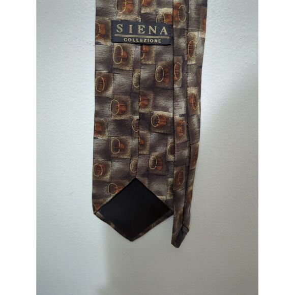 Vintage Siena Collezione All Silk Men's Neck Tie Gray Brow Geometric Made in USA - Picture 3 of 6